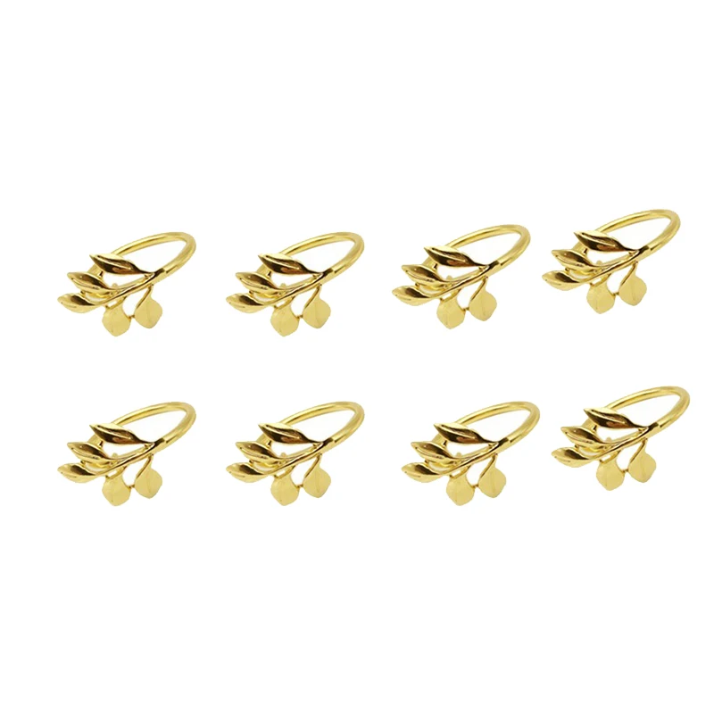 

8 Pcs Leaf Napkin Buckle Napkin Ring Napkin Ring, Used For Wedding, Festival, Banquet, Daily Party Decoration-Glod-ABUX