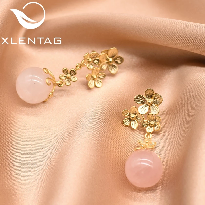 Серьги XlentAg из серебра 925 пробы с подвеской в виде цветов натуральный кварц