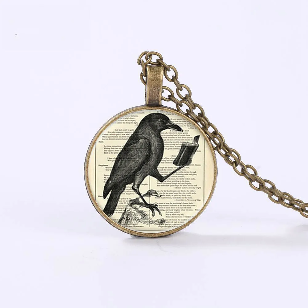 Винтаж ожерелье с воронами ворона для чтения книг изображение стеклянный