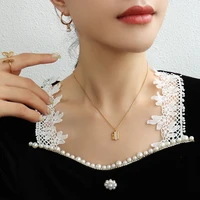 french style white seashell square pendant necklace titanium steel 18k gold clavicle chain jewelry luxury diamond chain