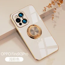 Luxury Plating Case For OPPO Find X3 X2 Reno 4 5 6 7 5K 4SE Pro Soft Silicon With Ring Magnetic Car Holder Stand Phone Cover