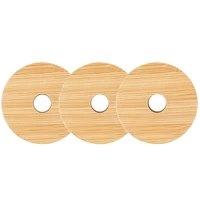 3pcs 70mm reusable bamboo cap lids with straw hole sealing gasket for mason jars drinking jars covers kitchen supplies