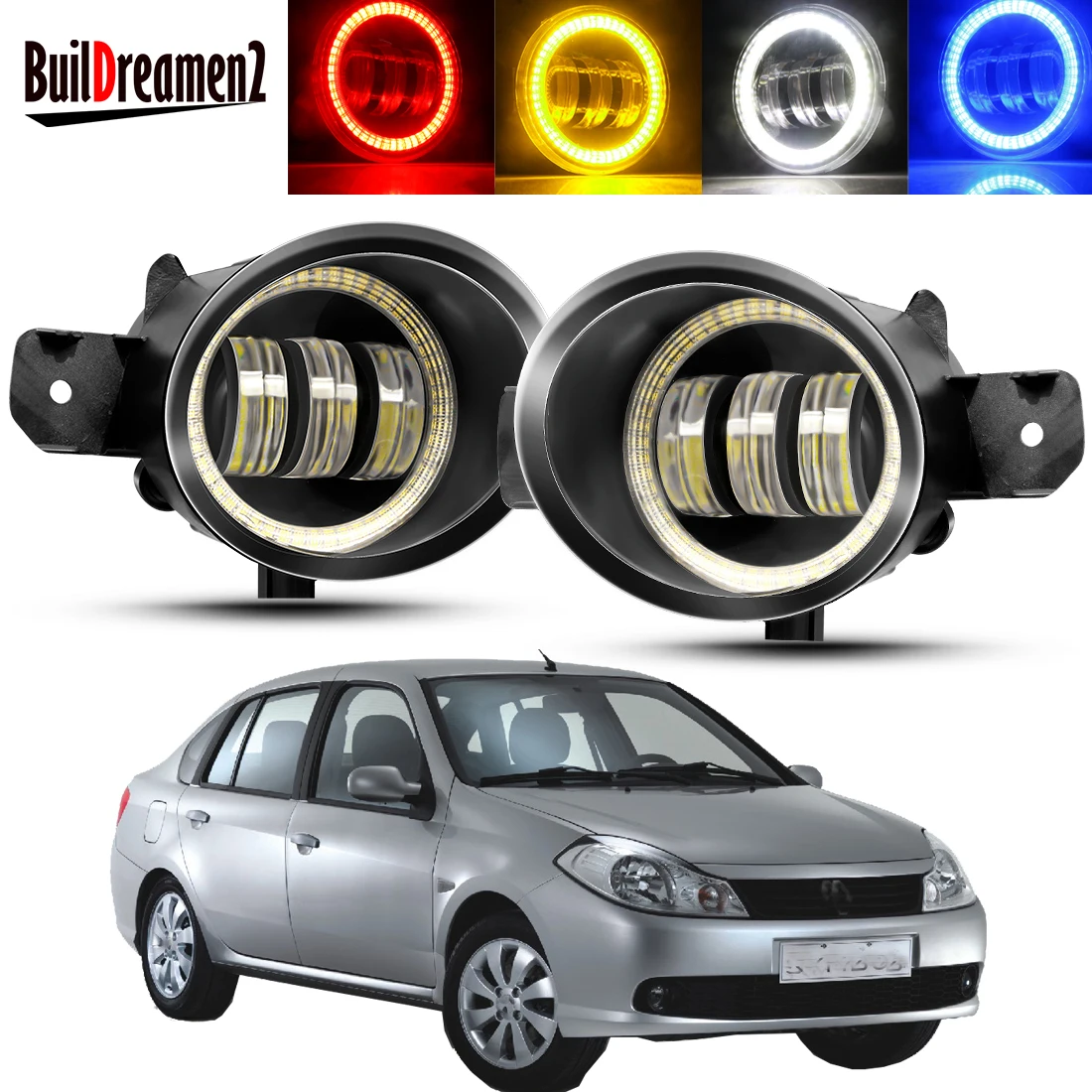 

2 X Car Right + Left Angel Eye Fog Light Assembly 30W LED Lens Fog Daytime Lamp DRL H11 12V For Renault Symbol Saloon 1998-2010