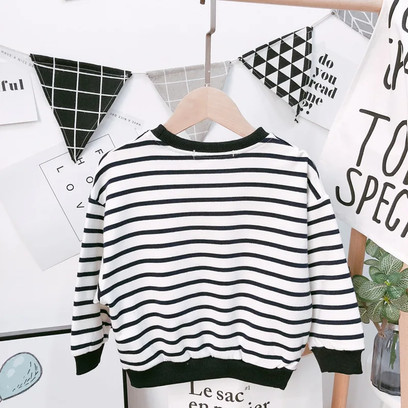 Толстовка в полоску с длинным рукавом для маленьких мальчиков детская одежда на