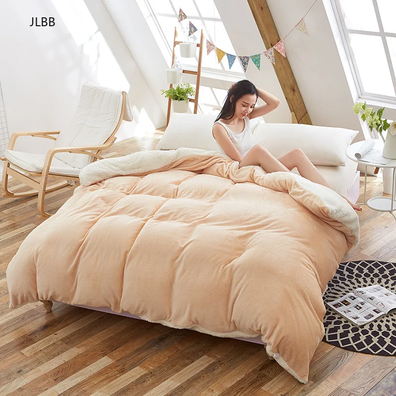 

AB side winter duvet cover berber fleece quilts cover lamb bedding Home textile 1pc Solid warm comforter cover Velvet bed cover
