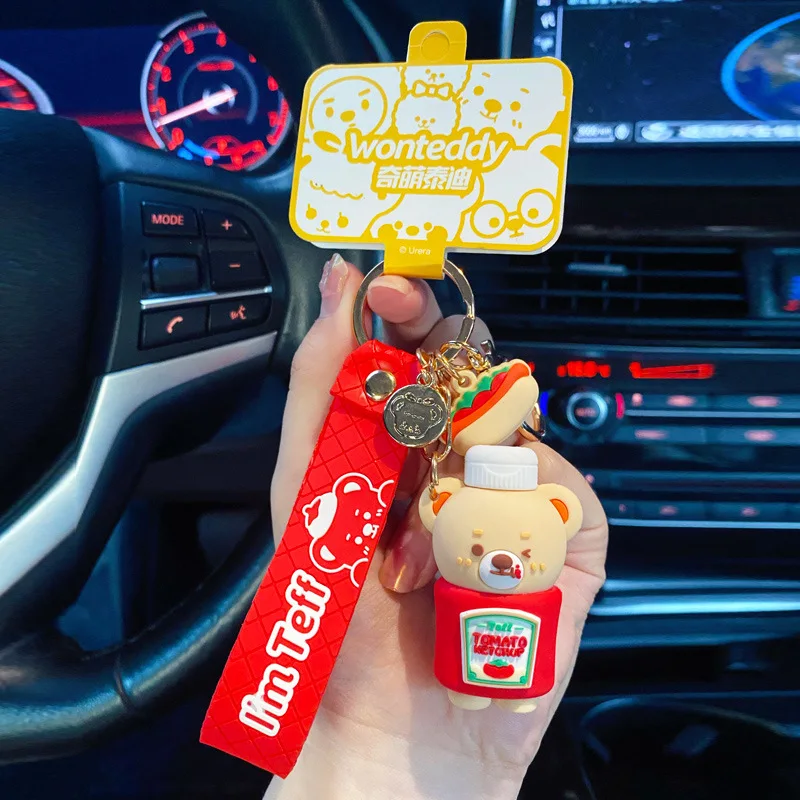 

Food Series Student Backpack Key Chains Cute Couples Collocation Teddy Bear Keyring Fashion Gift Pendant Men And Women Keychain