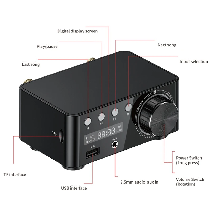 Лучшие предложения 50 Вт x 2 мини стерео класса D Bluetooth 5 0 усилитель TPA3116 TF 3 мм USB вход