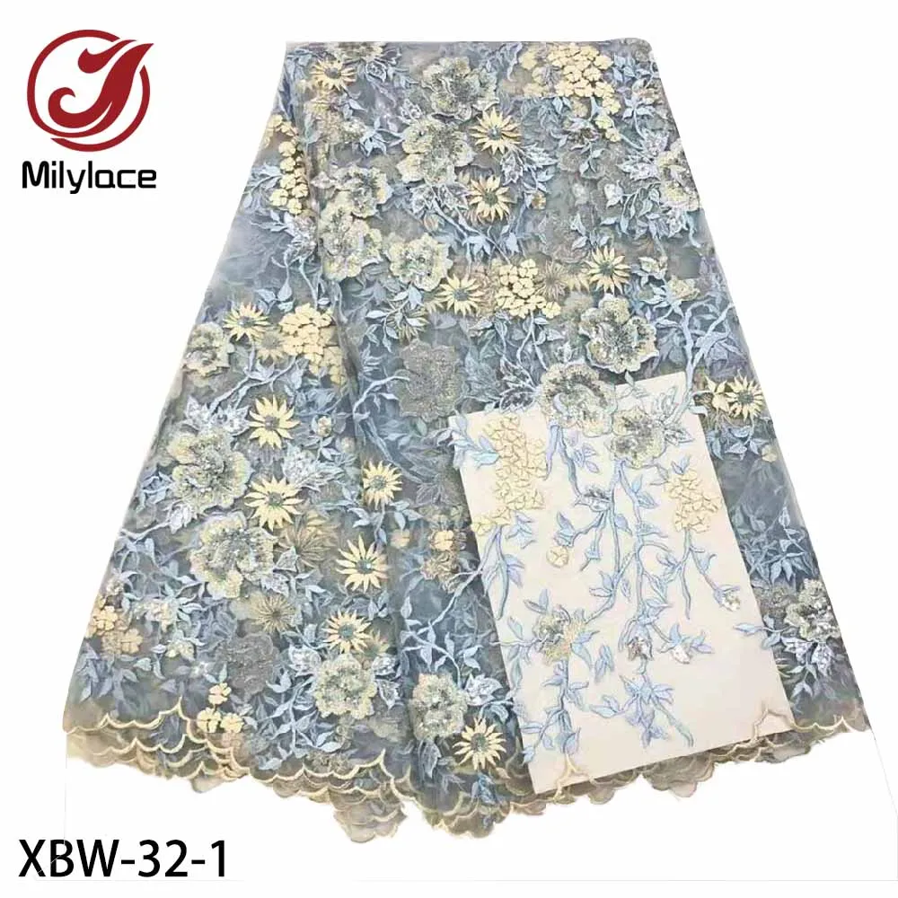 

2021 High Quality French Mesh Embroidery Lace Fabric African Lace Fabric with Sequin Tulle Lace Fabric for Party XBW-32