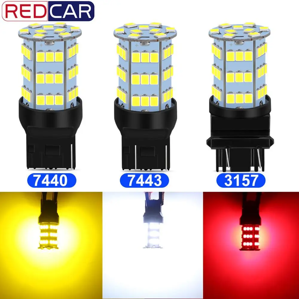2 шт. супер яркий светодиод T20 7440 7443 W21W WY21W чипы 54SMD 2835 T25 3157 автомобильная резервная
