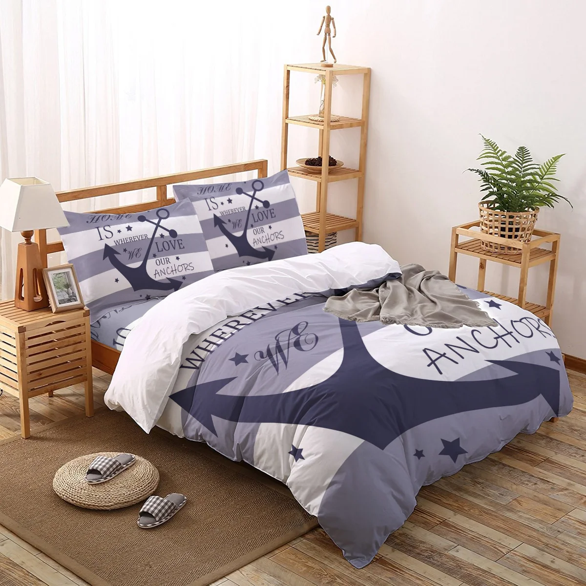 

Anchor Stars Stripes Background Duvet Cover Pillow Case Bed Sheet Boy Kid Girl Bedding Set King Queen Twin Full Home Textile