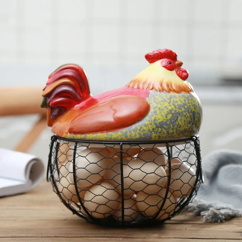 

Storage Box Kitchen Ceramic Hen Storage Decorative Accessories Ceramic Iron Egg Basket Fruit Basket Garlic Potato Sundries