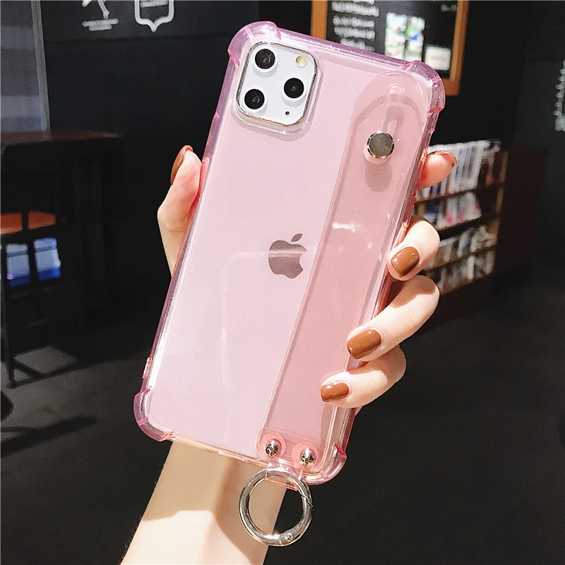 Блестящий чехол с порошковым держателем для телефона iPhone 12 11Pro XS XR X Max прозрачный