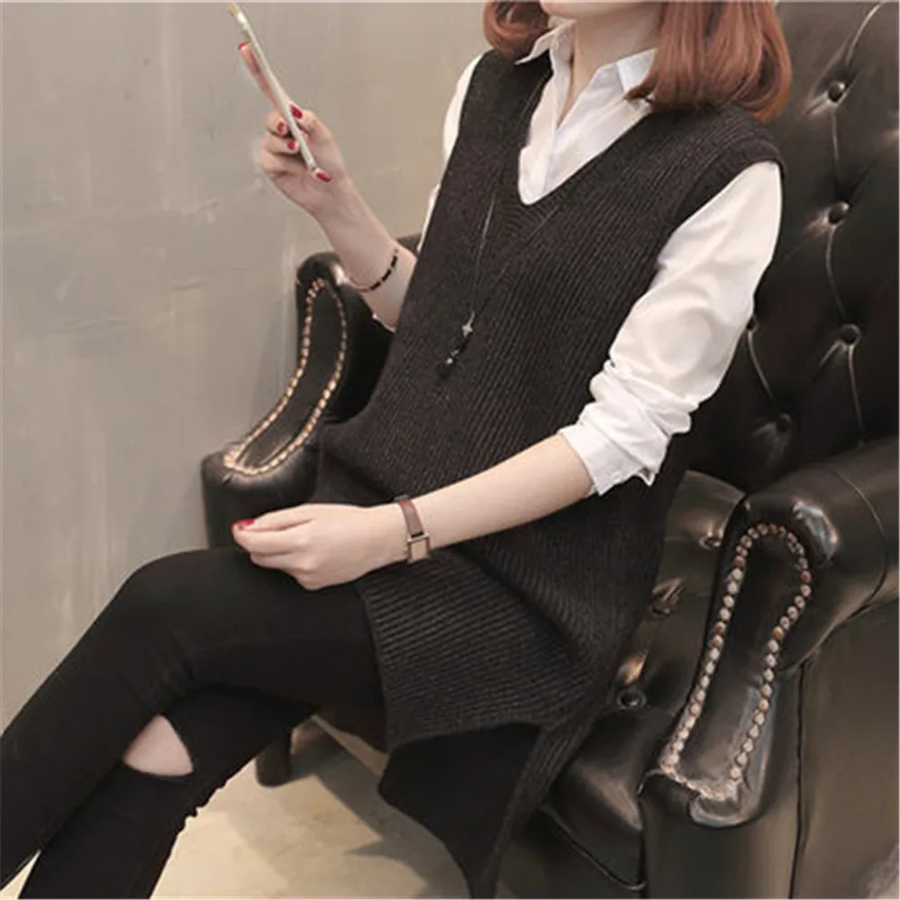 Женский свитер-жилет весна-осень 2020 пуловер без рукавов с V-образным вырезом