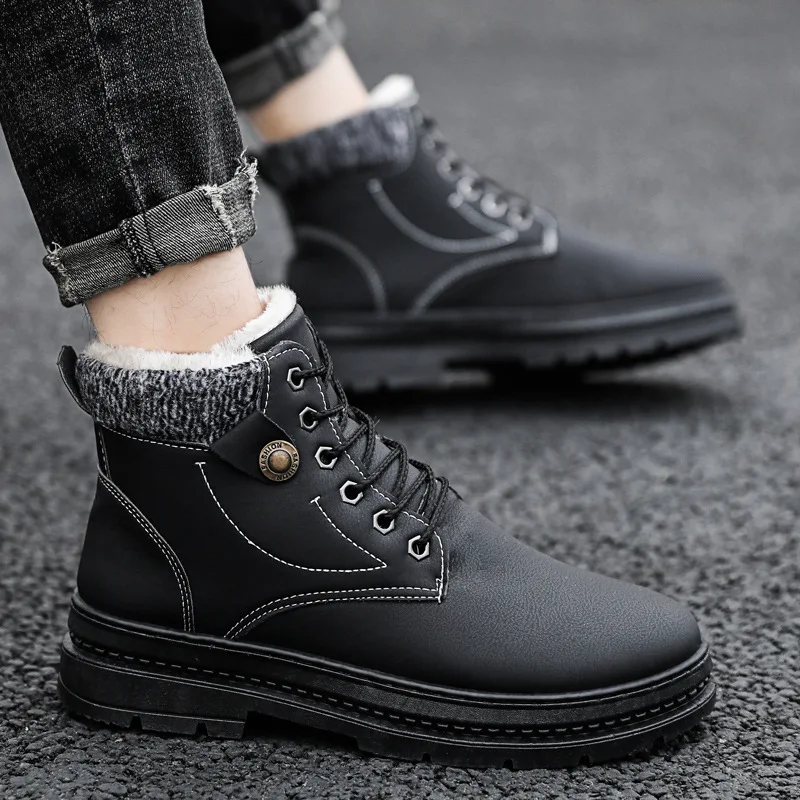 

Ankle Boots Men Snow Boots Winter Warm Lace-Up Men Shoes 2021 New Fashion Flock Plush Winter Boots Men Shoe Tide Size 39-44