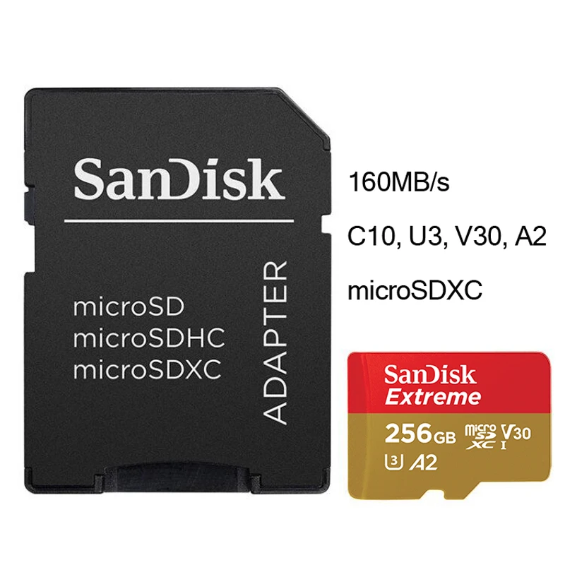 SanDisk Экстрим Micro SD карта 256 ГБ 128 Гб 64 Гб до 160 м/с карта памяти SDXC A2 U3 V30 32 Гб C10 A1 Карта памяти SDHC TF для 4K HD видео