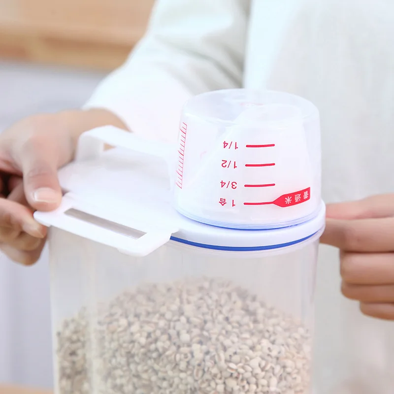 Портативная крышка с мерными стаканами бочки крупы прозрачные резервуары для