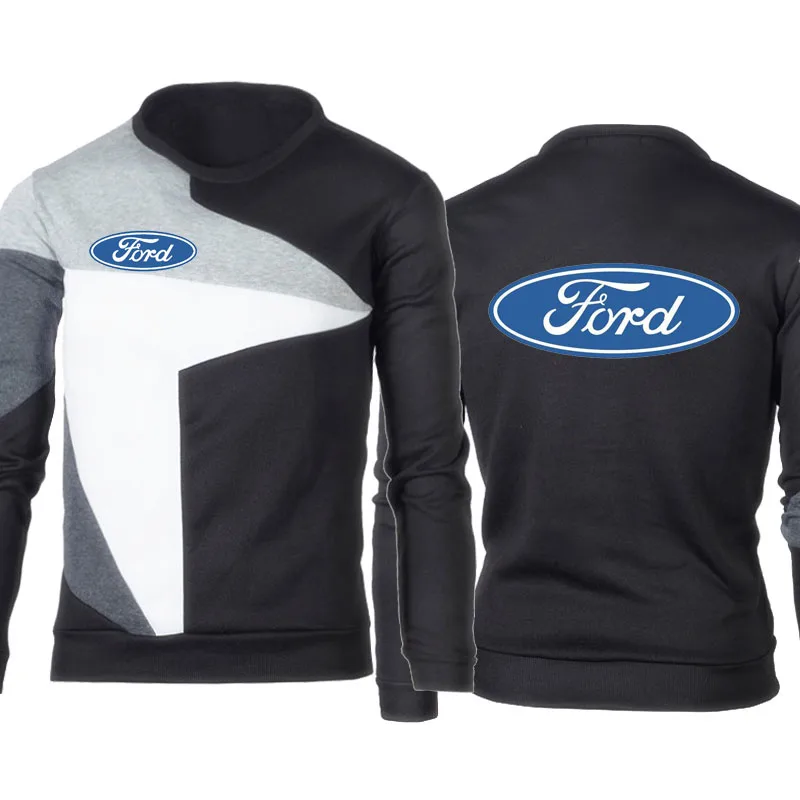 

Spring Autumn Men's pullover Ford car logo print Casual fashion Round neck cotton Men's Stitching color Men's sweatshirt