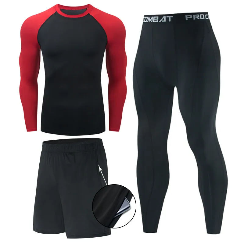 

3PC/set Men's Running Sports Suit MMA Rashgard Male Quick Drying Sportswear Compression Clothing Fitness Training Kit Thermal