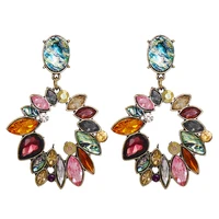 round retro women drop earrings fashion luxury rhinestone unique lady dangle earrings multicolor jewelry accessories gift ht050