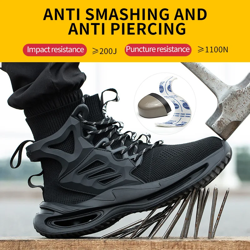 

Big Size 40-50 Men Safety Work Boots Steel Toe Cap Anti-sKevlar Insole Anti-puncture Fashion Mesh Sneakers Outdoor Hiking Shoes