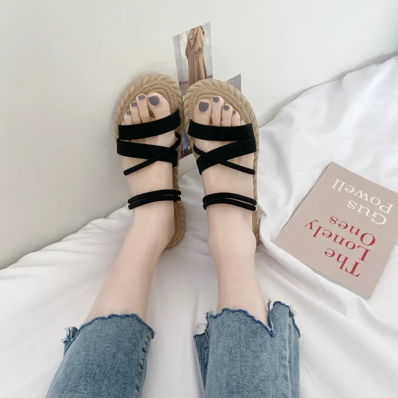 

Women Summer Slippers Female Casual Cross-Strap Narrow Band Slip-On Sandals Beach Ladies Shoes Seaside Flats Shoes