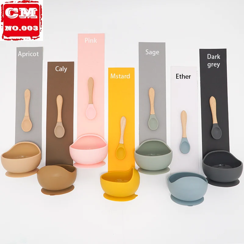 

New Colors Feeding Set Food Grade Silicone Baby Bowl Set Suction Bowl Spoon Kids Dinnerware BPA Free Tableware Dropship