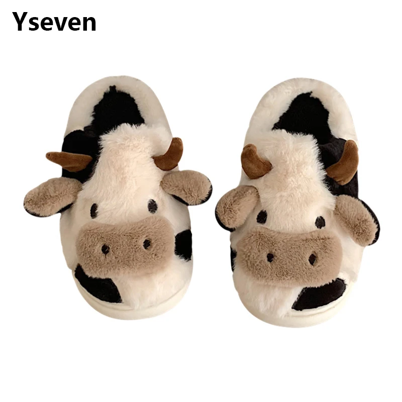 

Cute Animal Slipper For Women Girls Fashion Kawaii Fluffy Home Winter Warm Slippers Woman Cartoon Milk Cow House Slippers Funny