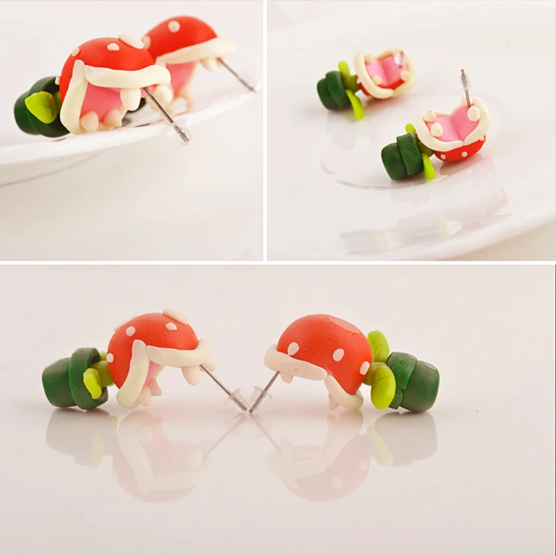 

Cute Handmade Clay Eating Flower Animal Stud Earrings