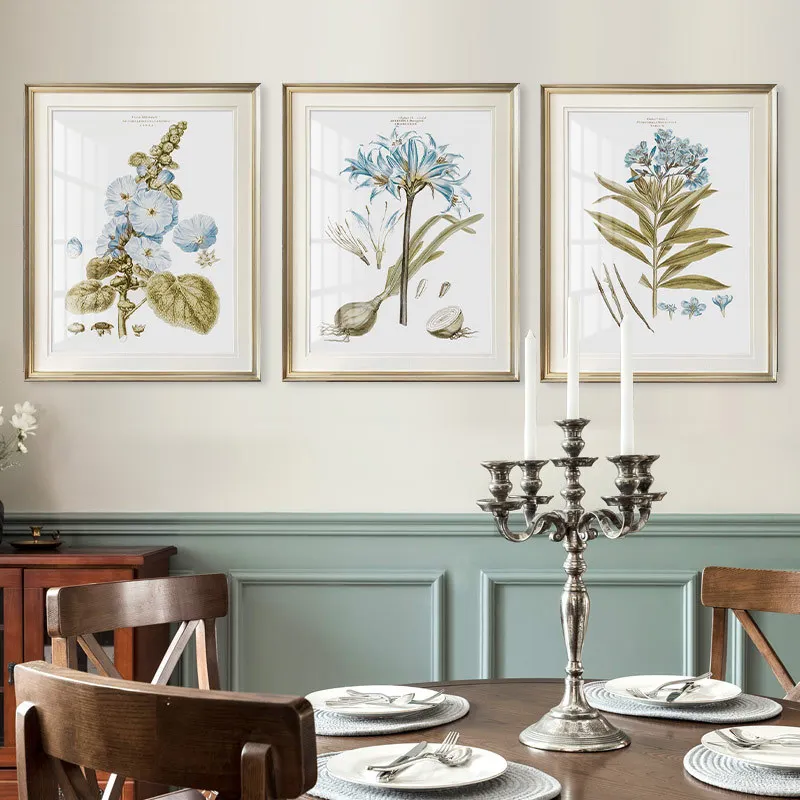 

American Style Blue Hollyhock Flower Printing Wall Decor Retro Plants Canvas Painting Home Decorative Pictures For Living Room