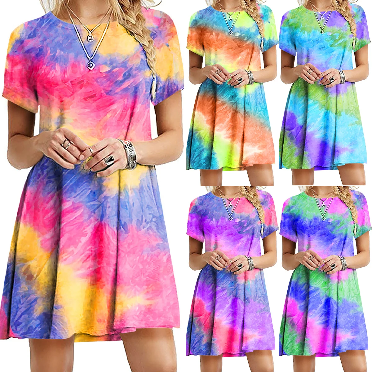 

Dossni Women Dress Stylish Comfortable Cool Hyun Change Tie-Dye Dress Spring Autumn Spaghetti Strap Dresses For Women 2020