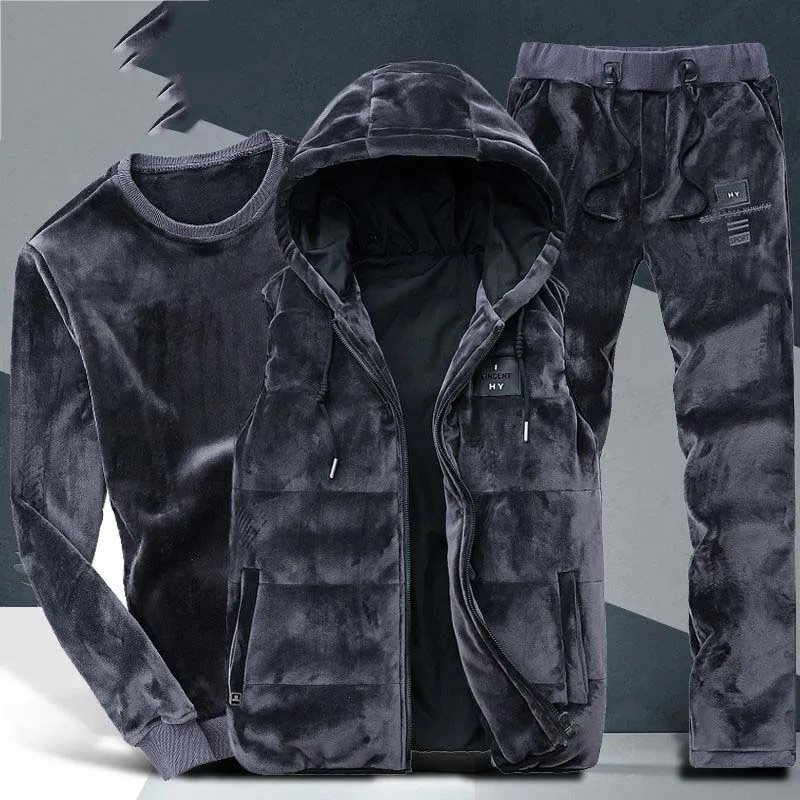

EBAIHUI Men's Winter Tracksuit 3 Pieces Casual Sportswear Korean Fashion Fleece Sweatshirts+Zipper Hooded Vest+Sweatpants Set