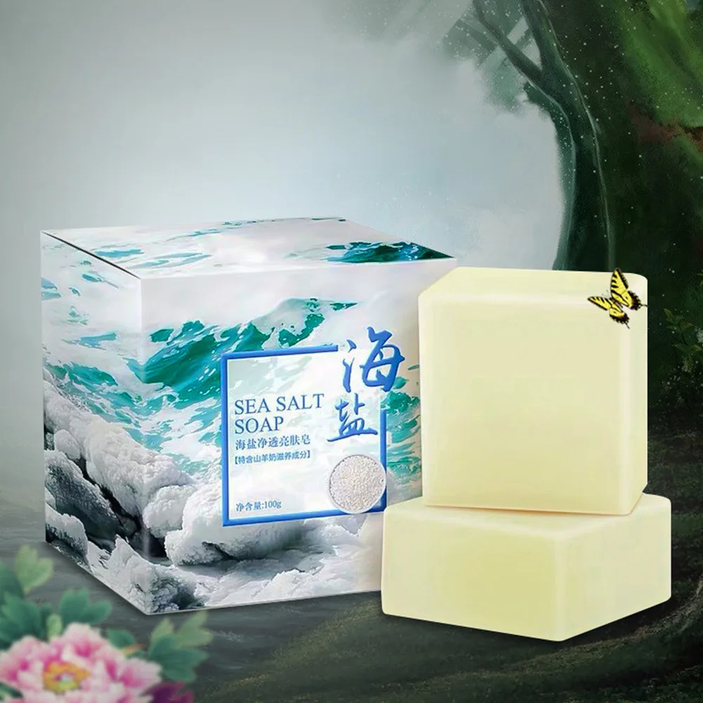 

100g Sea Salt Soap Smooth Shrinks Pores Oil Control Acne Moisturizing Facial Cleaning Blackheads Skin Care Pimple Remove Mites