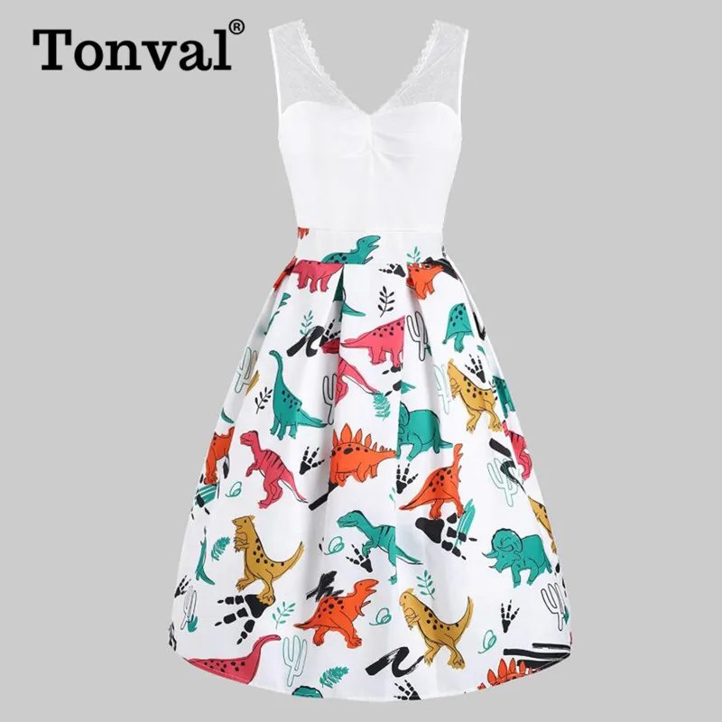 Женское винтажное платье миди Tonval летнее плиссированное с разноцветным принтом