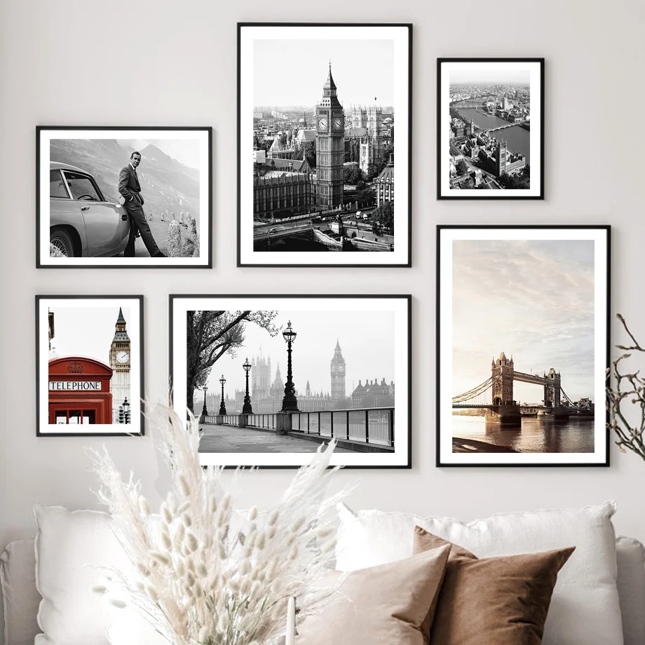 

London Landmarks Bridge Big Ben telephone Booth Wall Art Print Canvas Painting Nordic Poster Wall Pictures For Living Room Decor