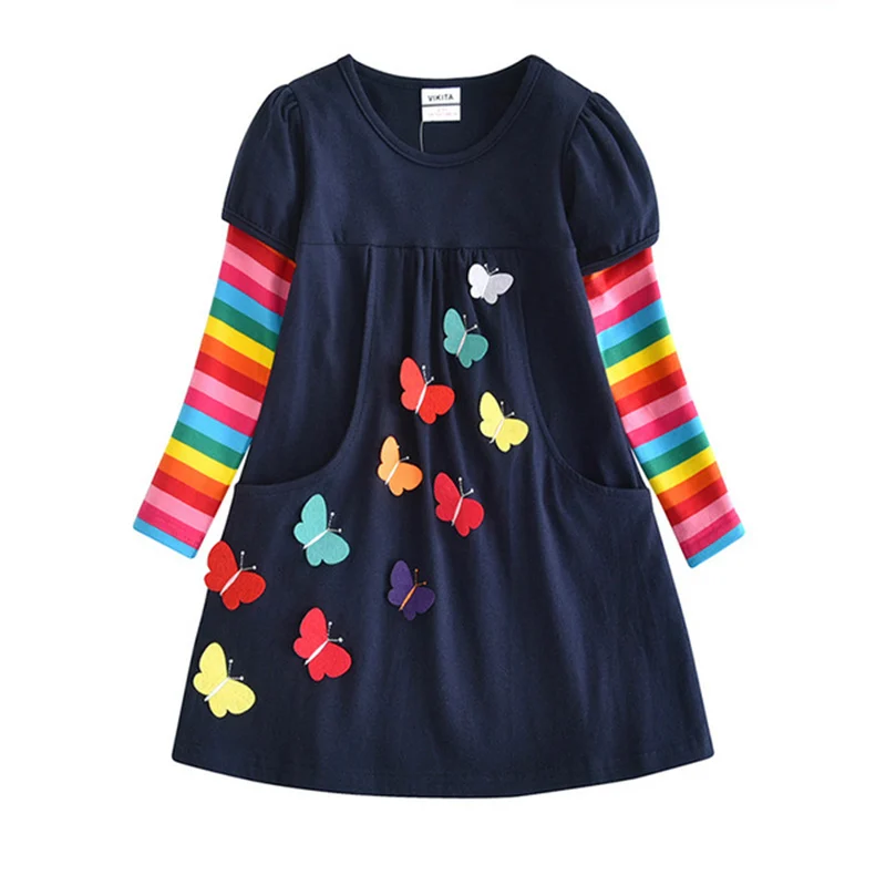Платье для девочек с бабочками VIKITA платье длинным рукавом лоскутными | Детская
