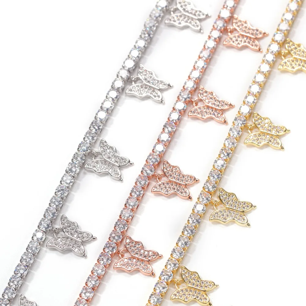 

TBTK 9 inch Paved CZ Tennis Chain With Butterfly Adjustable Bracelet & Anklet CZ Choker Fashion Hiphop Jewelry Best Gift
