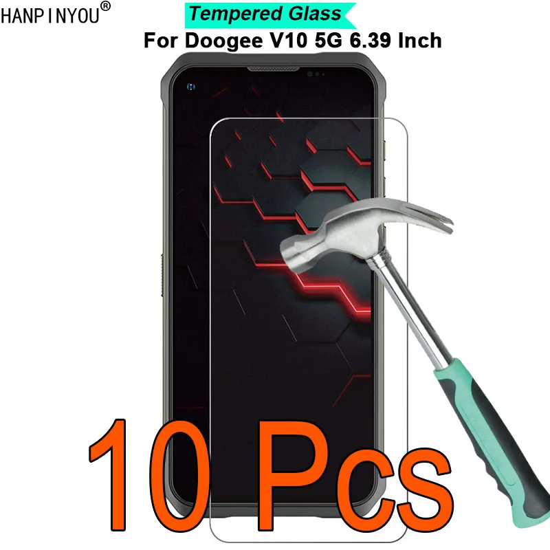 10 unids/lote para Doogee V10 5G 6,39 "9H dureza 2.5D Ultra-delgada templado Protector de pantalla de pel&iacute;cula de vidrio guardia-0