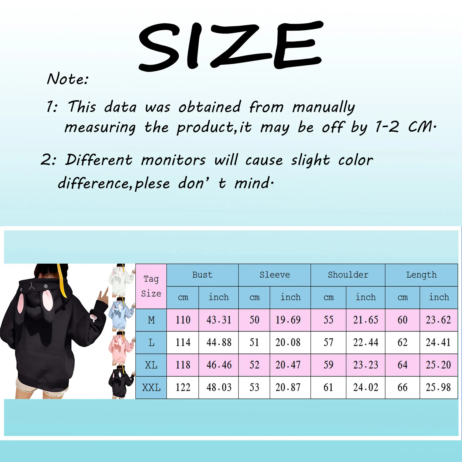 

Fashion Women Cute Bunny Printed Girl Hoodie Casual Long Sleeve Sweatshirt Pullover Ears Plus Size Top Sweatershirt Hot #T2G
