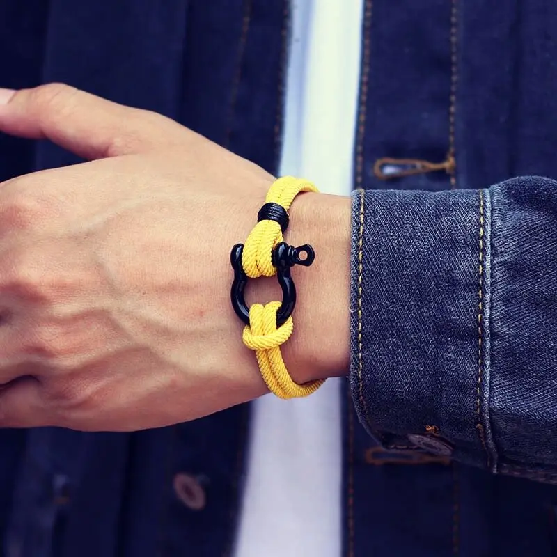 Браслет мужской из нержавеющей стали верёвочная U-образная подвеска красный