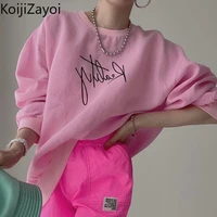 koijizayoi casual loose women letters tshirt puff long sleeves o neck office lady fashion solid outwear tees shirt korean tops