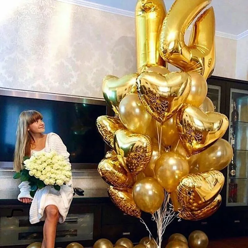 10 шт./лот 18 дюймов Роза Золотое сердце воздушный шарик из фольги в форме на