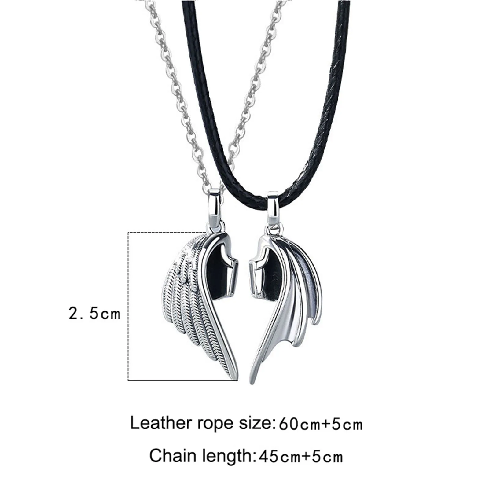 

#32 Devil And Angel Couple Necklace Magnet Attracts Lovers Leather Clavicle Chain Vintag Simple Necklace