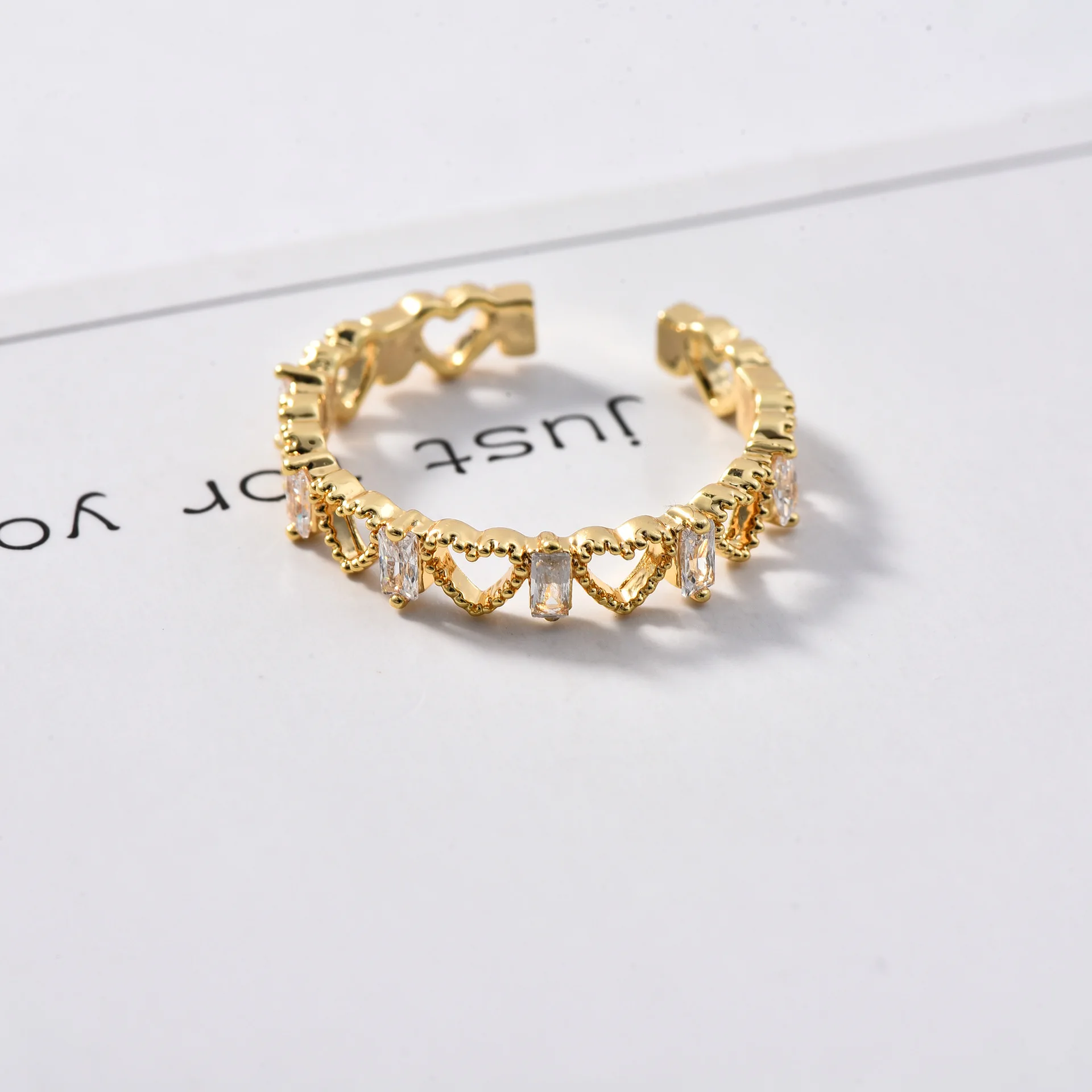 

Bohemian Romantic Heart-shaped Zircon Ring with Gold Plated Opening Adjustable Ring Love Promise Girl Jewelry Anniversary Gift