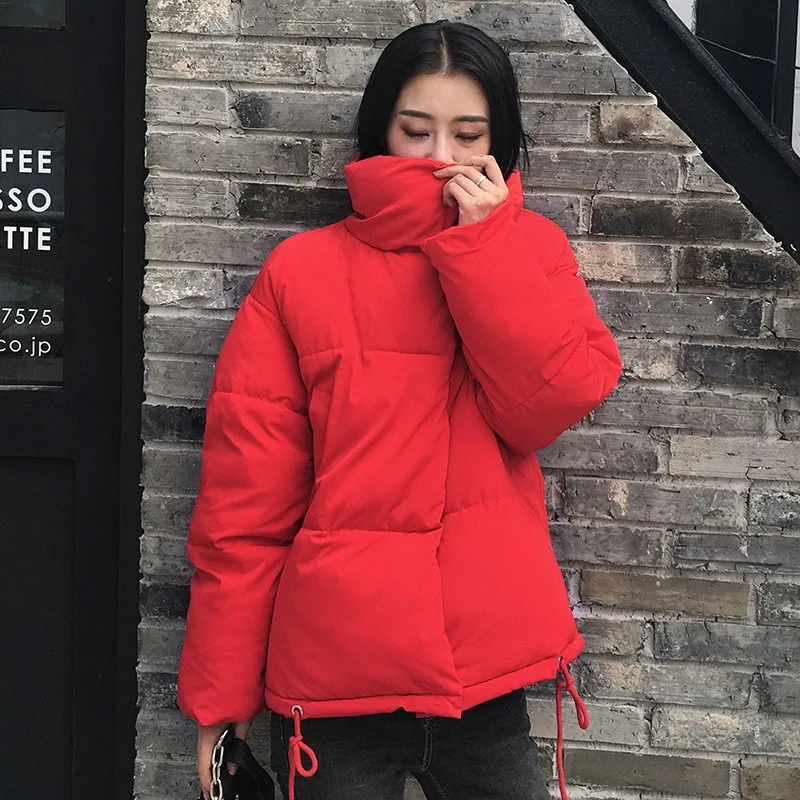 

FTLZZ New Winter Women Stand Collar Bread Cotton Coat Casual Female Loose Fit Warm Snow Short Parkas Fashion Solid Color Outwear