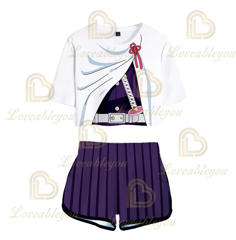

Anime Women Sexy T shirts +Shorts Two Piece Sets Soft T-shirt And Elastic Shorts High School Harajuku