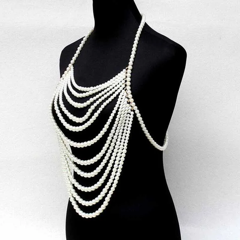 Сексуальный женский многослойный из жемчуга цепь кисточкой цепочка с бисером