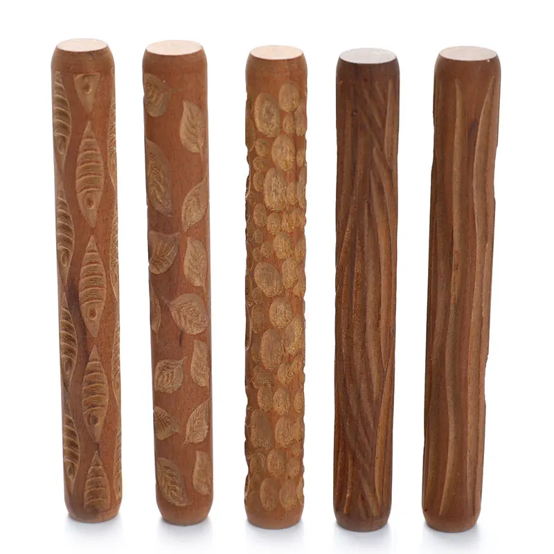 

Ceramic Tools Wood Carving Pottery Texture Mud Roller Embossed Pattern Rod