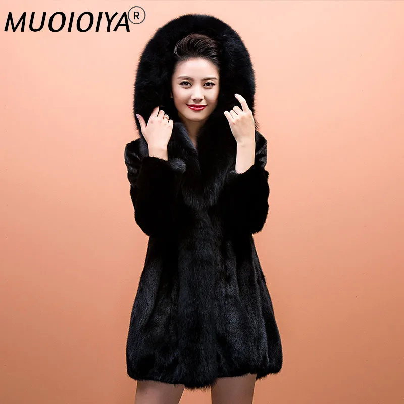 

Women's Fur Coat High-end Real Mink Fur Coats Female Winter 2022 Warm Hooded Fox Fur Collar Jacket Casaco Feminino Gxy675