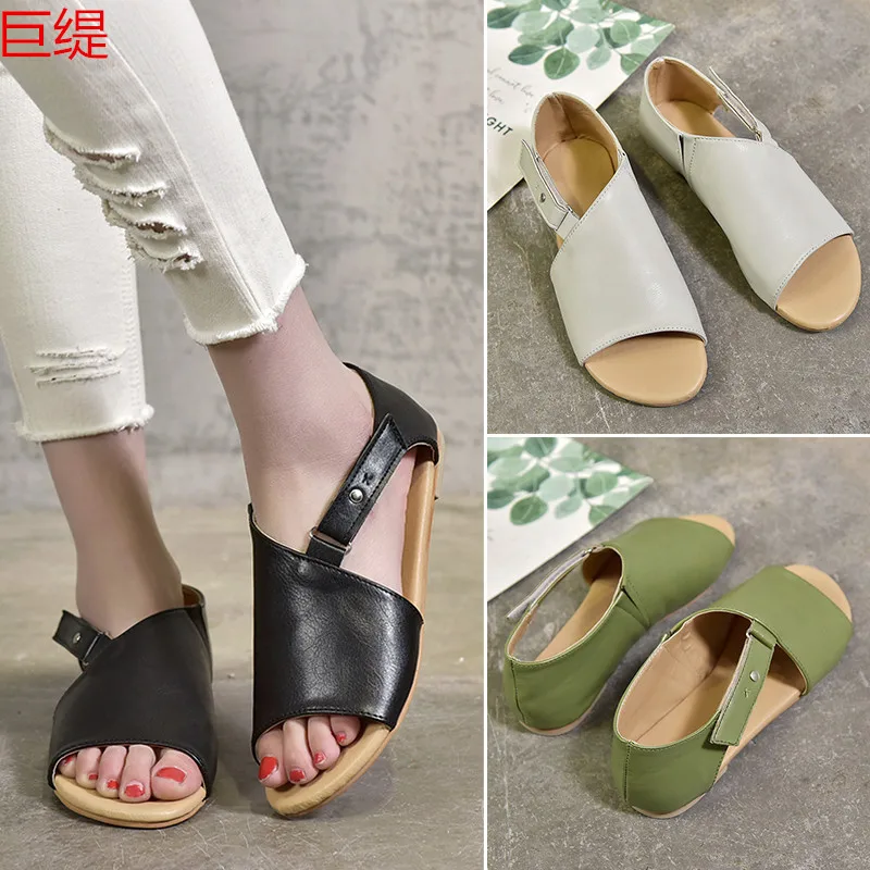 

Sandals Closed Heel Spring Shoes 2021 Summer Large Size Suit Female Beige Big New Flat Girls Comfort Black Fashion Scandals Rome