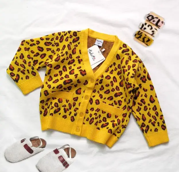 6 шт./лот свитер для маленьких девочек детский длинный леопардовый кардиган с